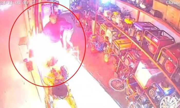 Sobaya dökülen tiner parlayınca… O anlar kamerada